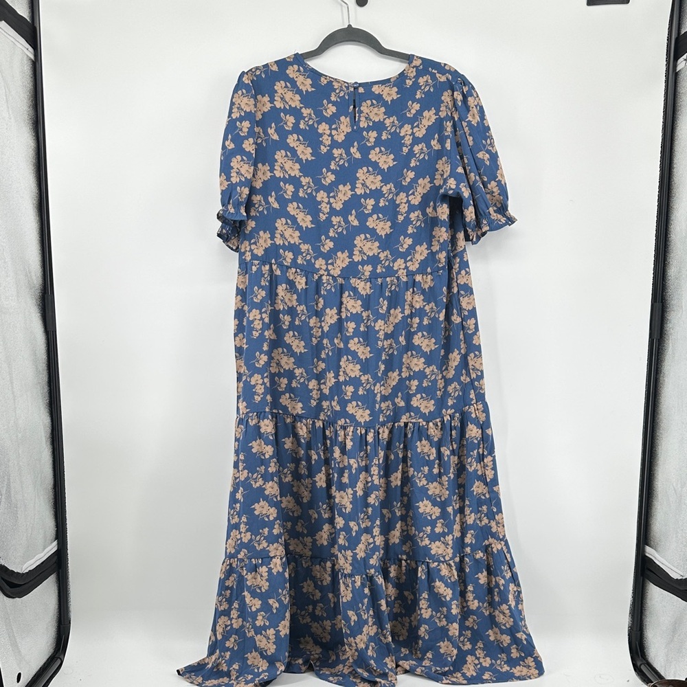 Floral Cottagecore Boho Romantic Feminine Puff Sleeves Blue Maxi Dress SzL - Picture 8 of 13
